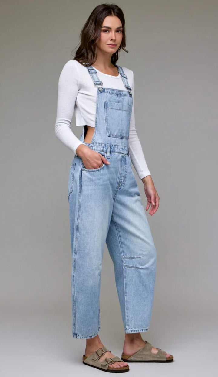 DYLAN light wash classic barrel cropped overall - eloise boutique