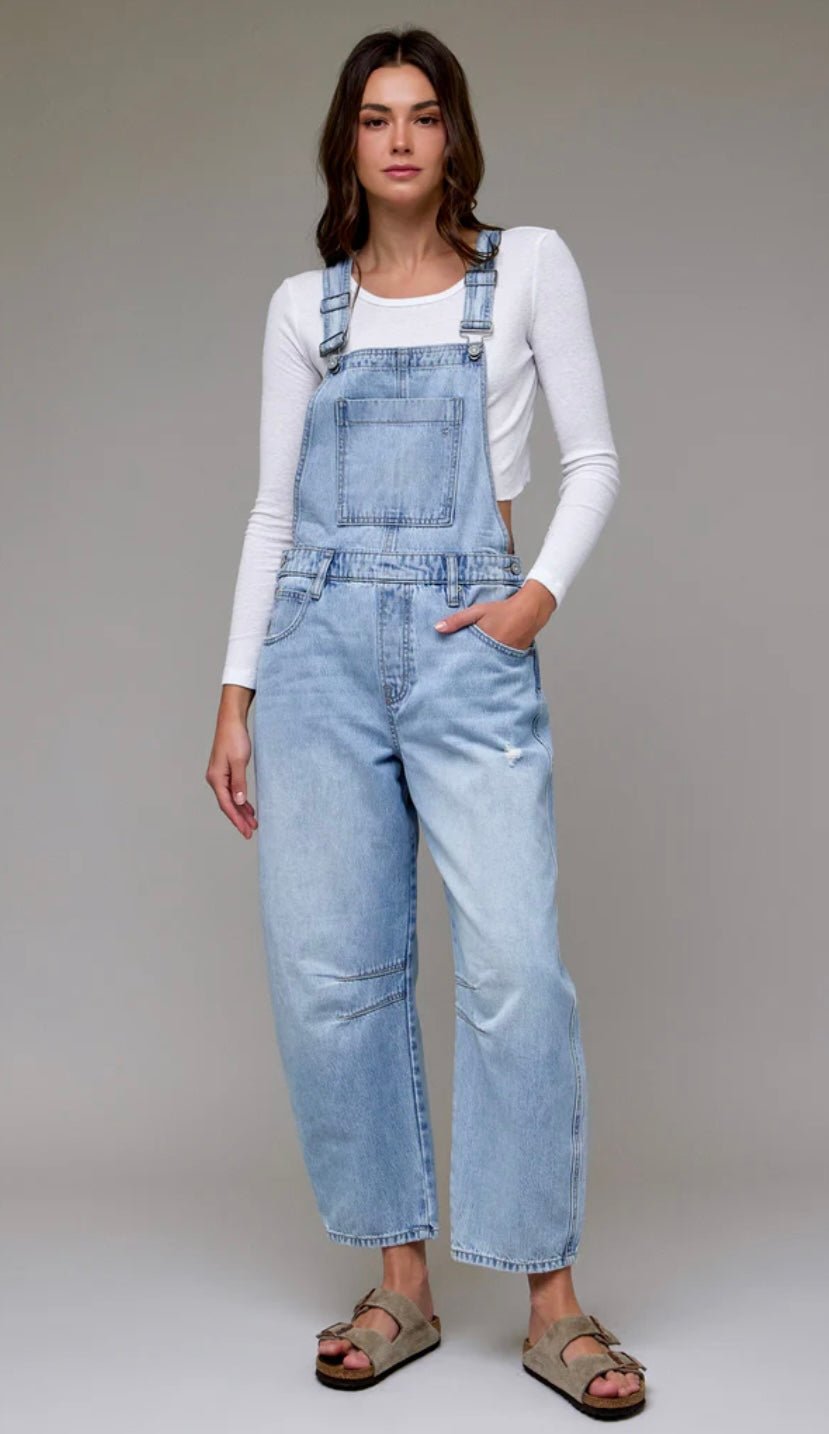 DYLAN light wash classic barrel cropped overall - eloise boutique