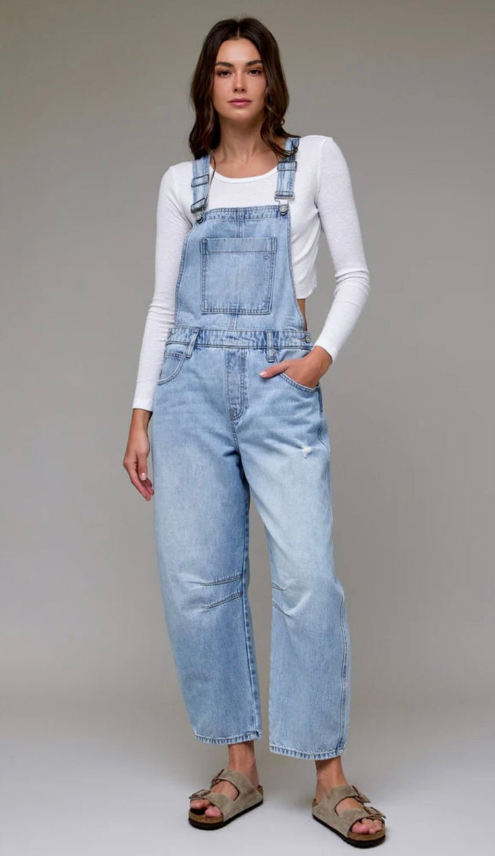 DYLAN light wash classic barrel cropped overall - eloise boutique