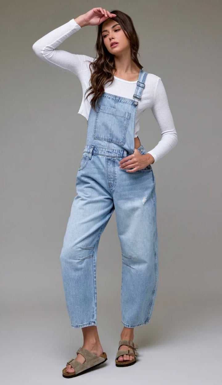 DYLAN light wash classic barrel cropped overall - eloise boutique