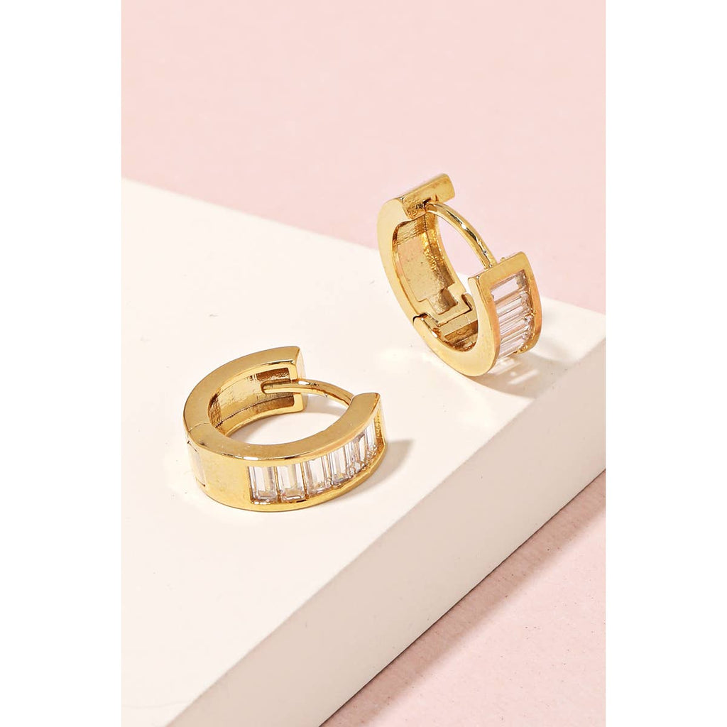 Baguette Studded Hoop Earrings