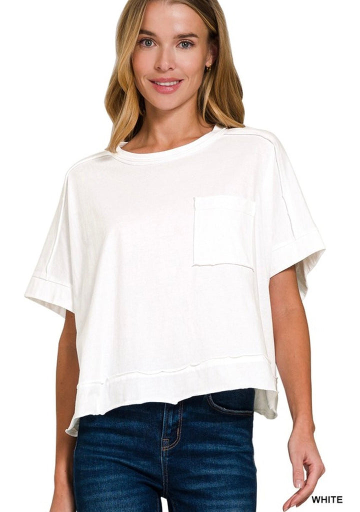 Exposed Seam Oversized Crop Box Tee - eloise boutique