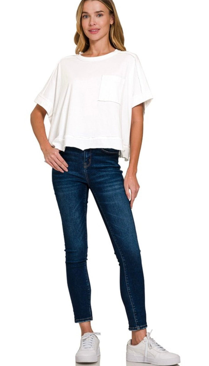 Exposed Seam Oversized Crop Box Tee - eloise boutique