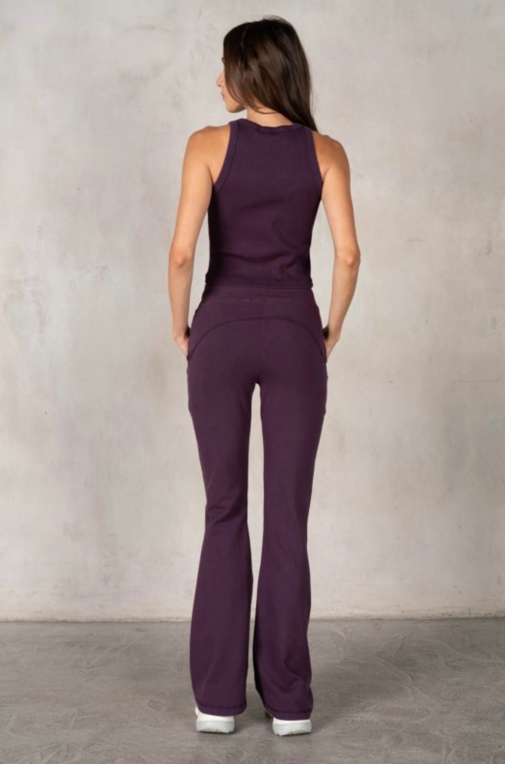 Flatlock Stitched Cotton Span Jersey Flare Pants With Rib Tank Top Set - eloise boutique