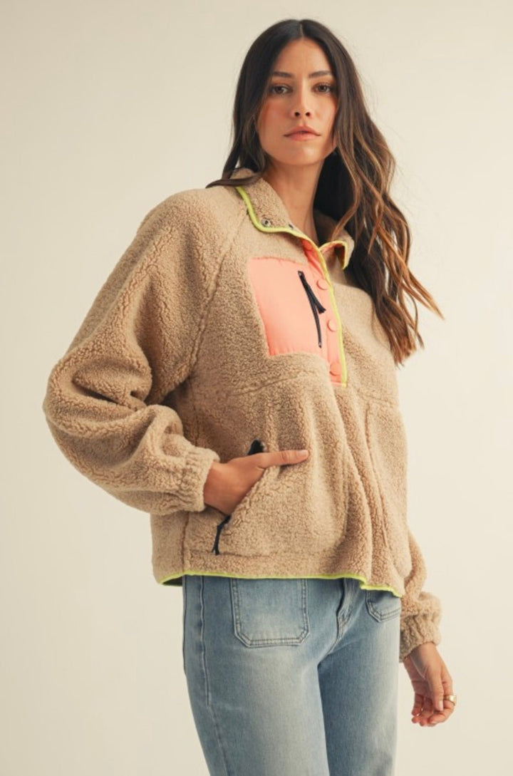 Fleece Daily Colorblock Button Pullover - eloise boutique