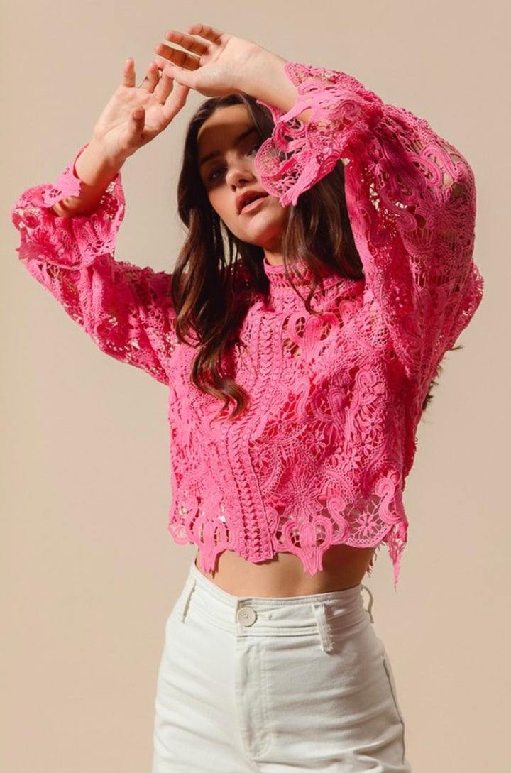 Floral Lace Romantic Blouse Top With Back Zipper Closure - eloise boutique