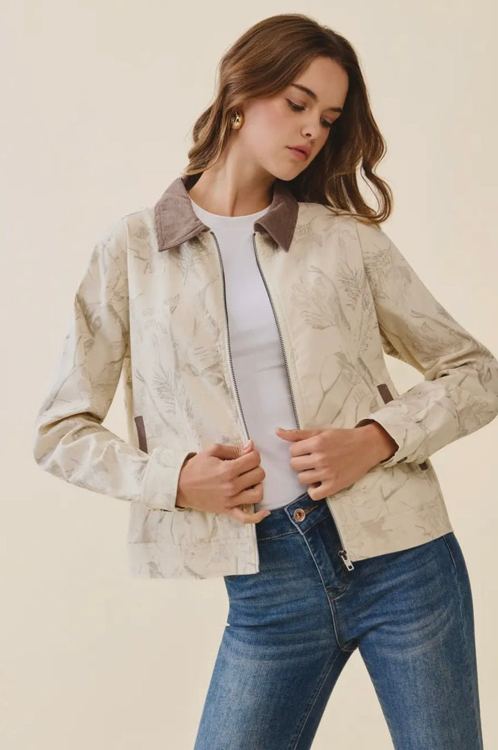 Floral Print Corduroy Detail Jacket - eloise boutique