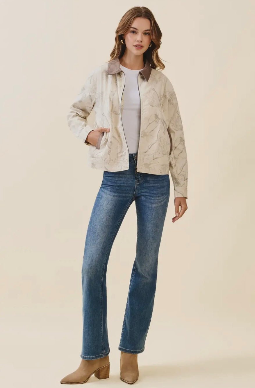 Floral Print Corduroy Detail Jacket - eloise boutique