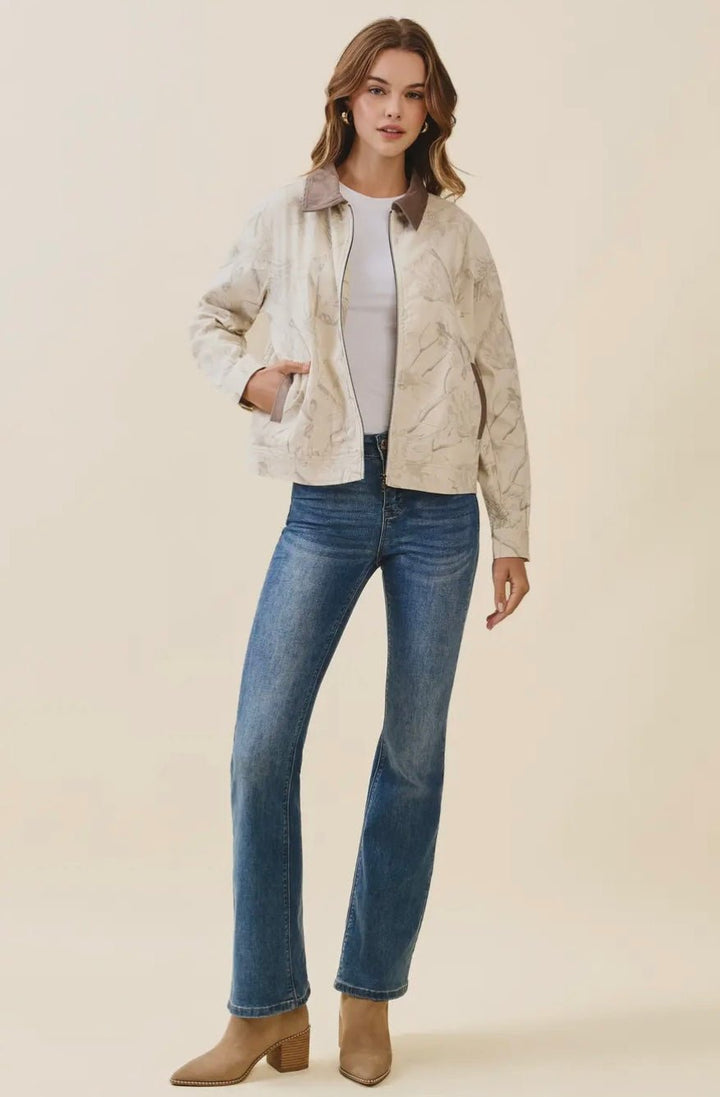 Floral Print Corduroy Detail Jacket - eloise boutique