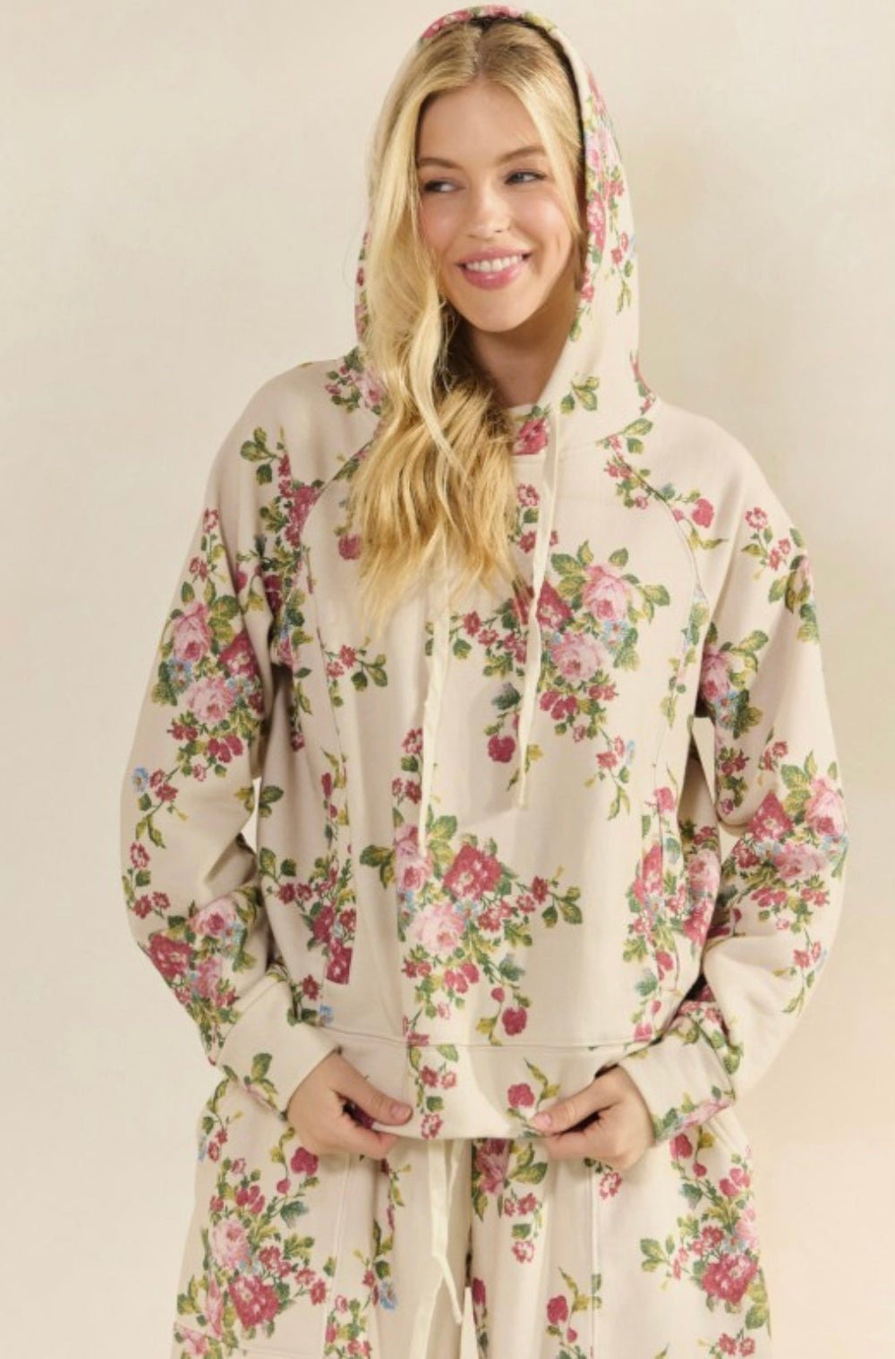 Floral Print French Terry Hoodie - eloise boutique