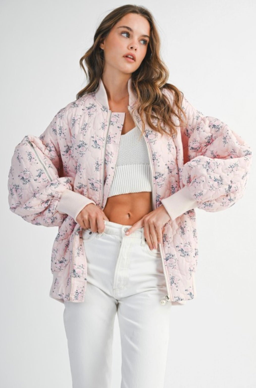 Floral Print Quilted Oversized Bomber Jacket - eloise boutique