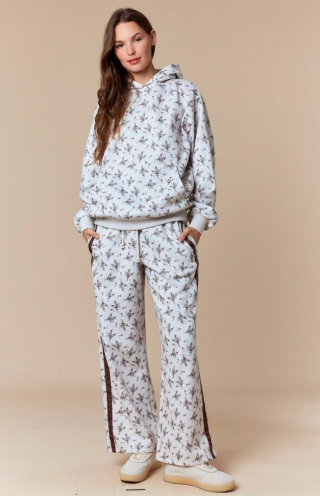Floral Printed Fleece Hoodie - eloise boutique