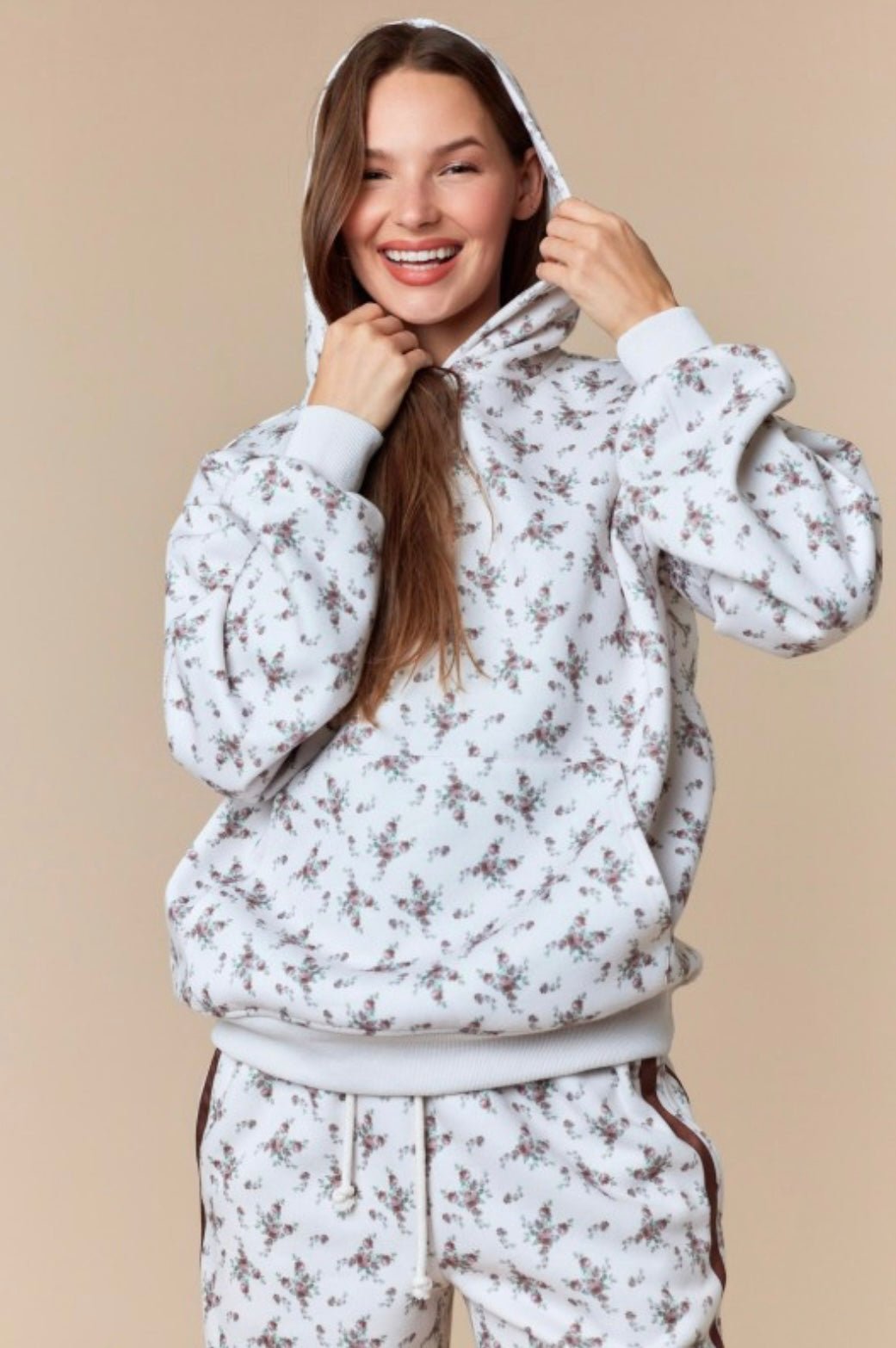 Floral Printed Fleece Hoodie - eloise boutique