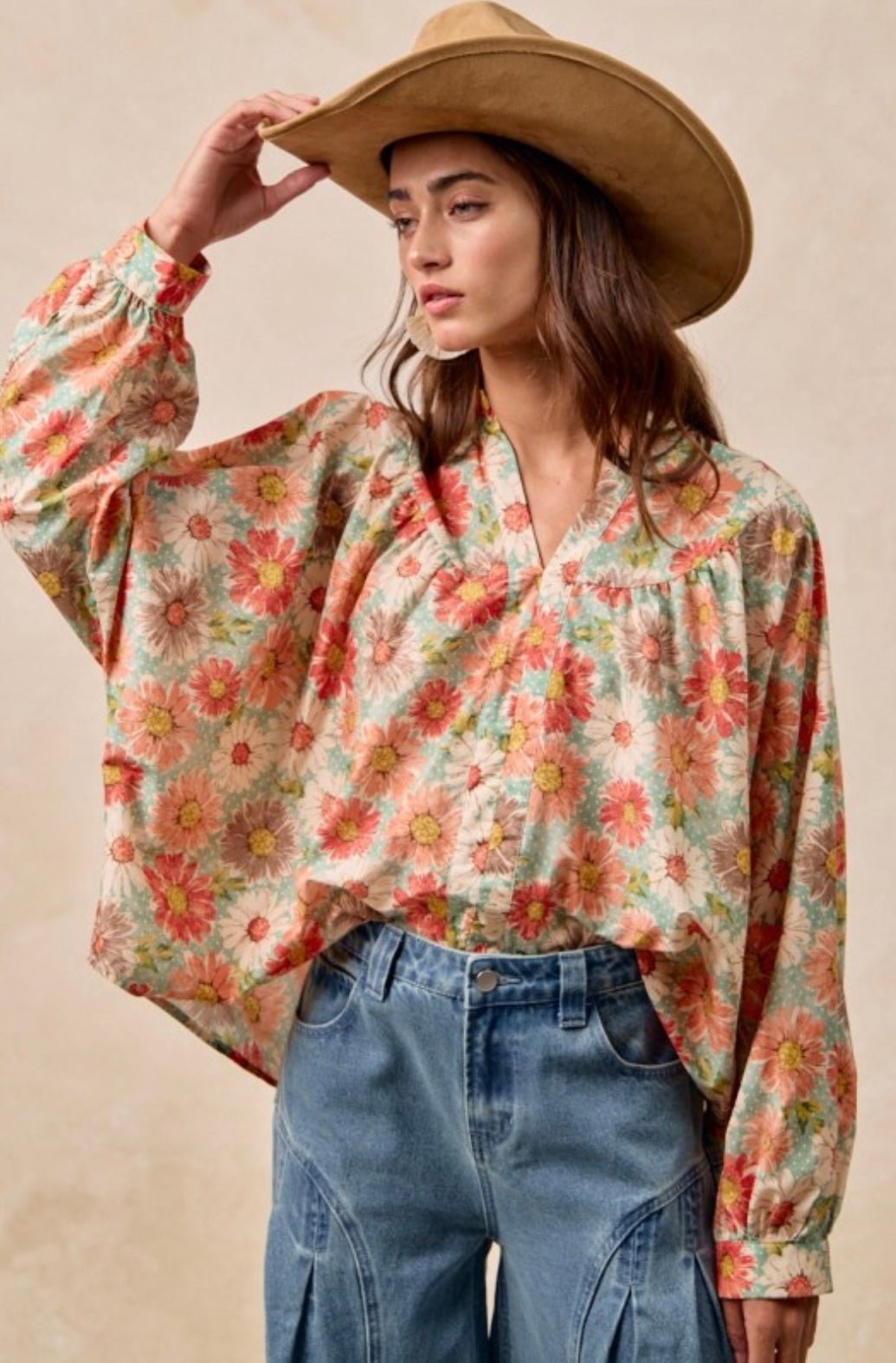 Flower Printed Dolman Sleeve Top - eloise boutique