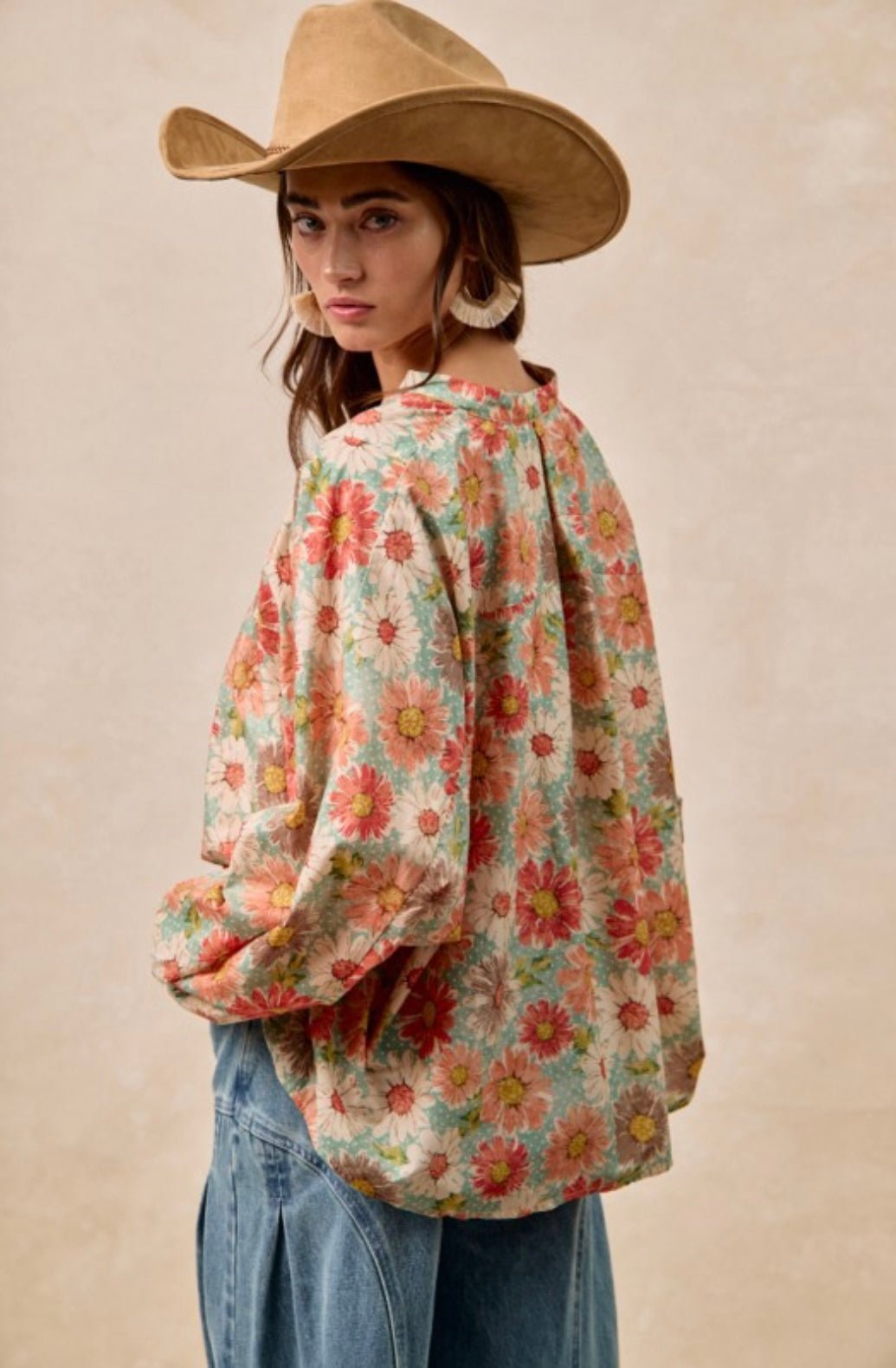 Flower Printed Dolman Sleeve Top - eloise boutique