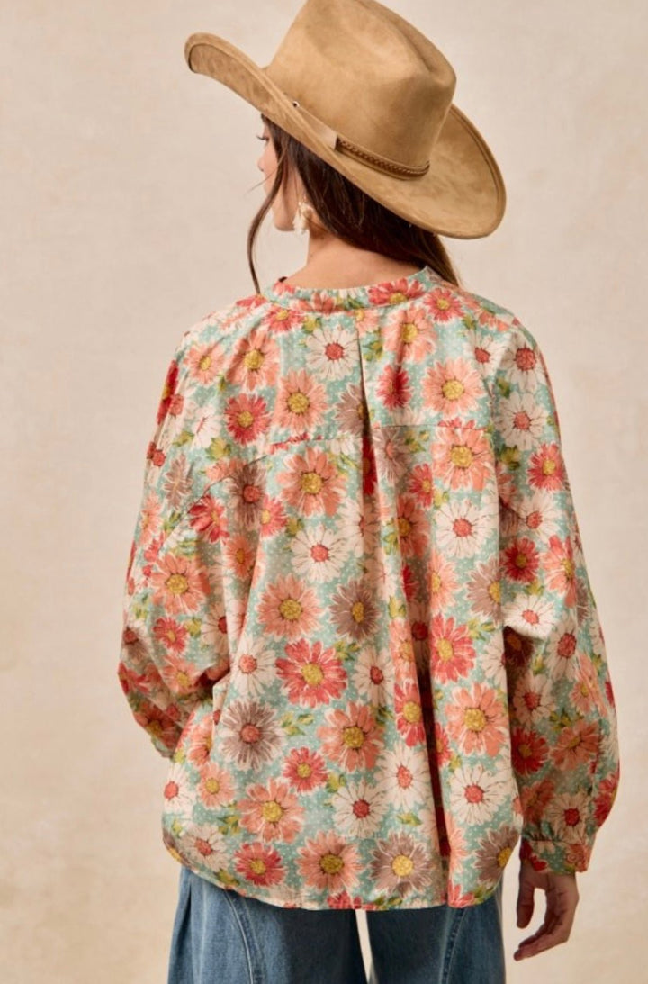 Flower Printed Dolman Sleeve Top - eloise boutique