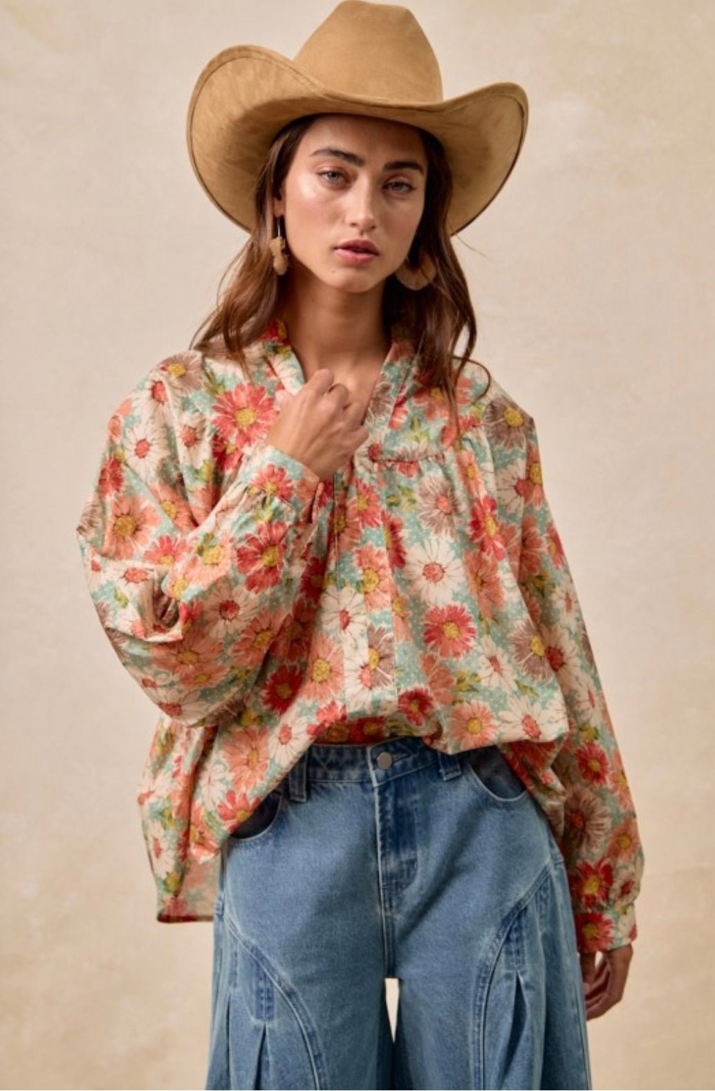 Flower Printed Dolman Sleeve Top - eloise boutique