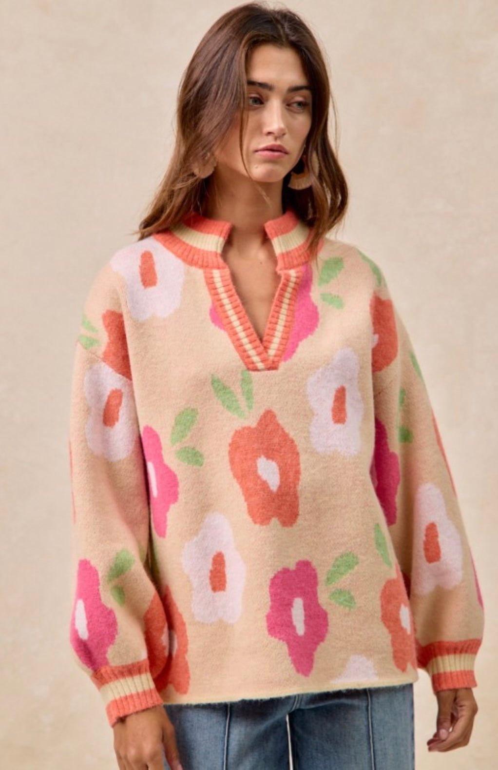 Flower Printed V Neck Banded Top - eloise boutique