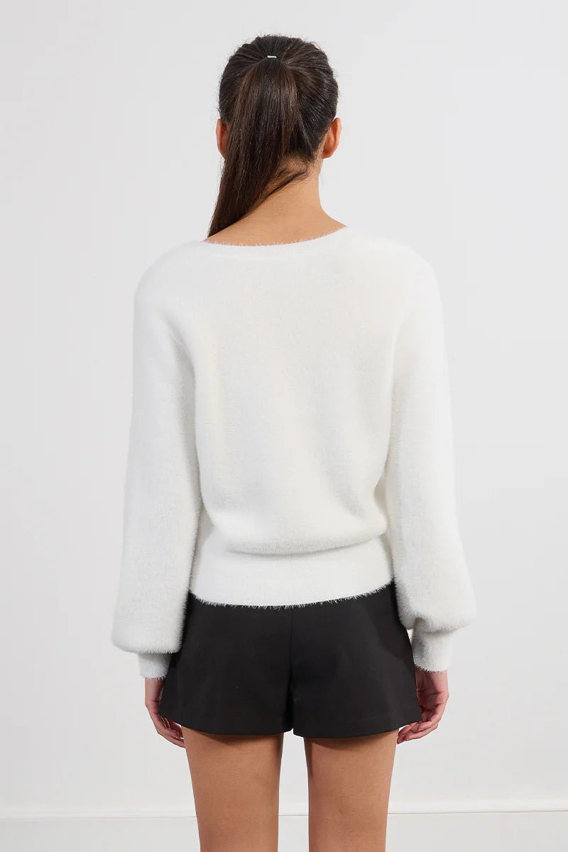 Fluffy Knit Bow Sweater - eloise boutique