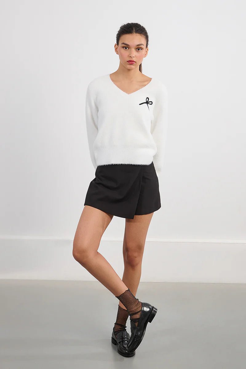 Fluffy Knit Bow Sweater - eloise boutique