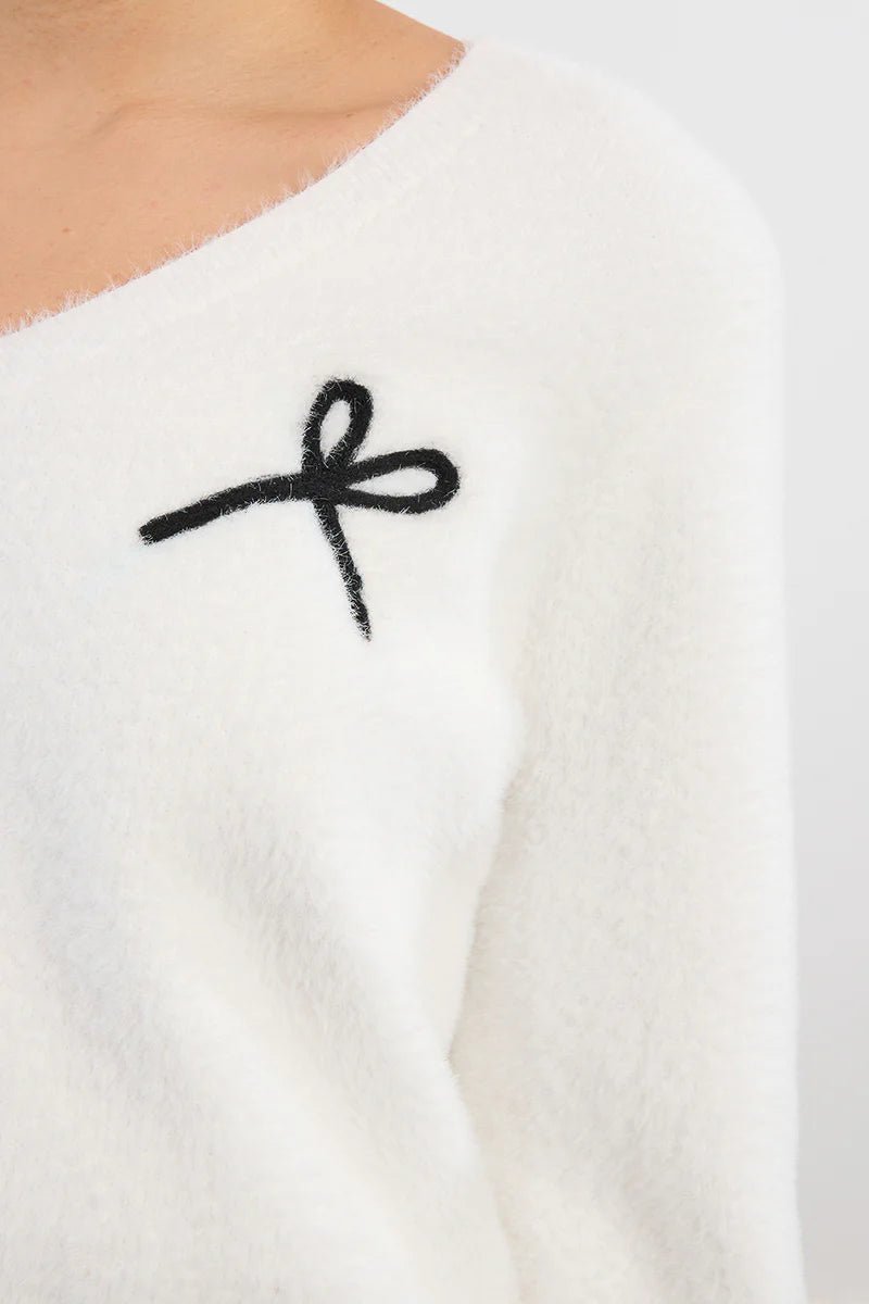 Fluffy Knit Bow Sweater - eloise boutique