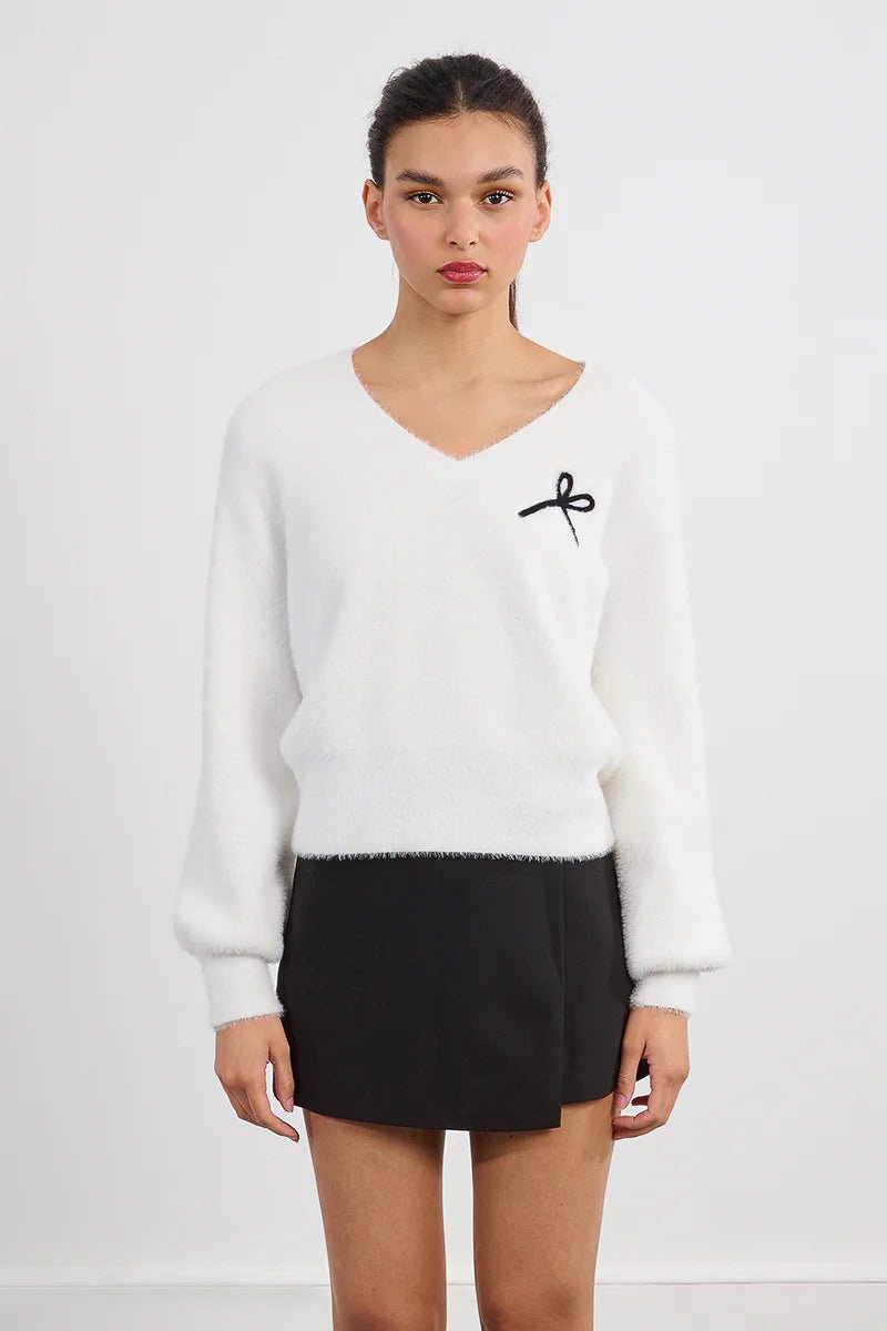 Fluffy Knit Bow Sweater - eloise boutique
