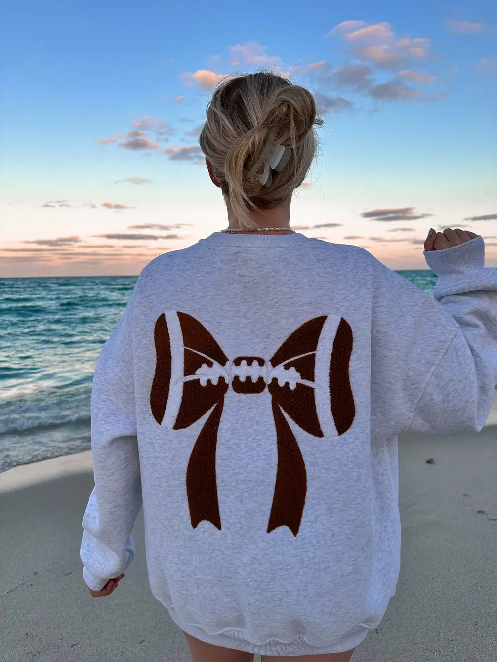 Football Bows Embroidered Sweatshirt - eloise boutique