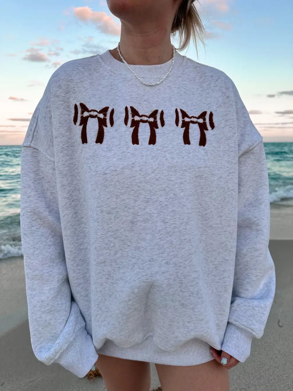 Football Bows Embroidered Sweatshirt - eloise boutique