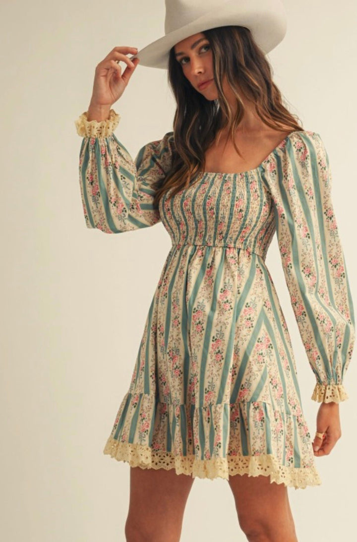 French Style Floral Smocked Lace Dress - eloise boutique