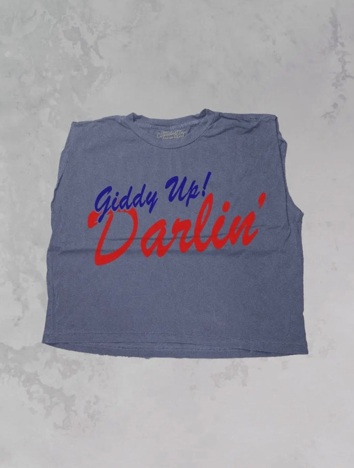 Giddy Up! Darlin’, Western Vintage Cropped Muscle Tank - eloise boutique