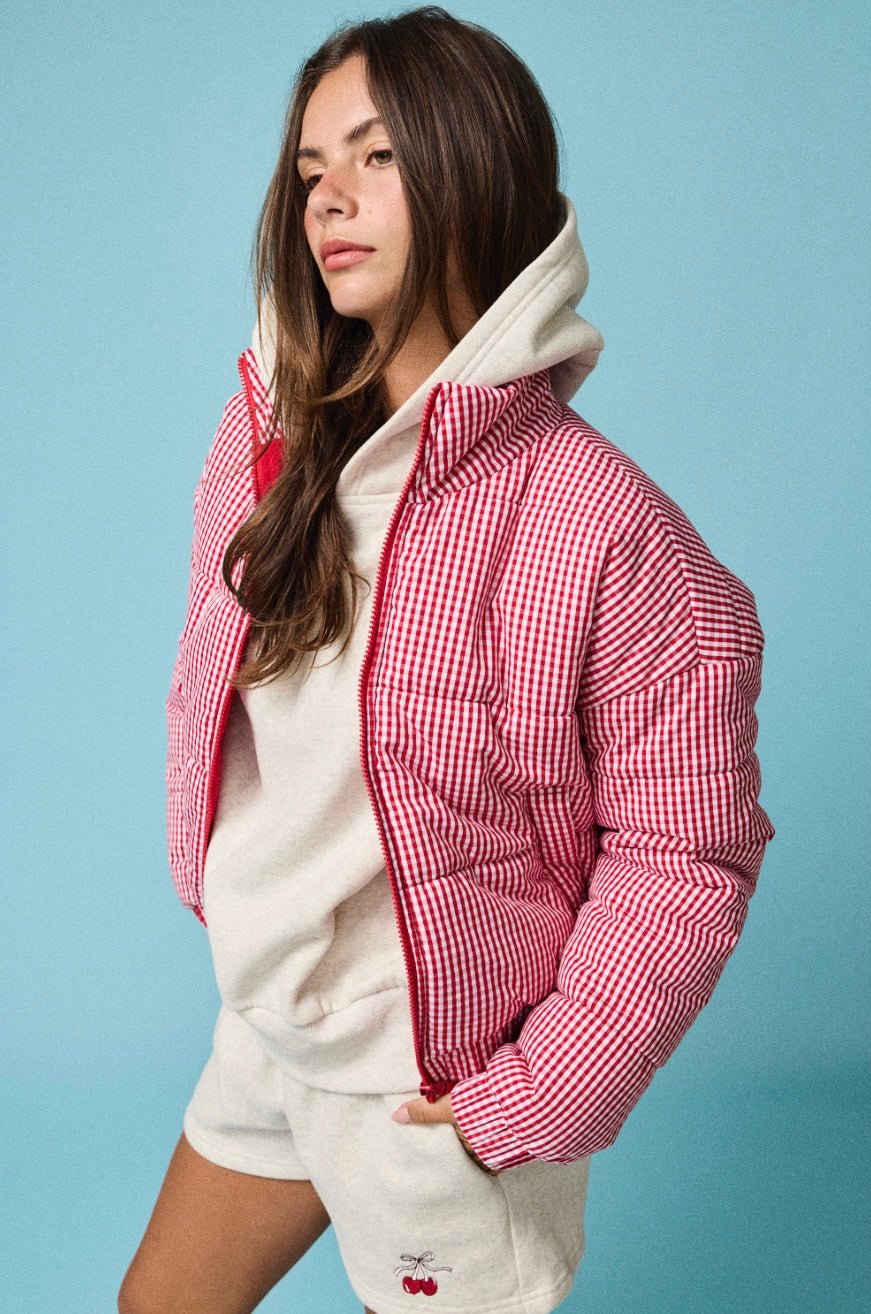 Gingham Zip Up Puffer Jacket - eloise boutique