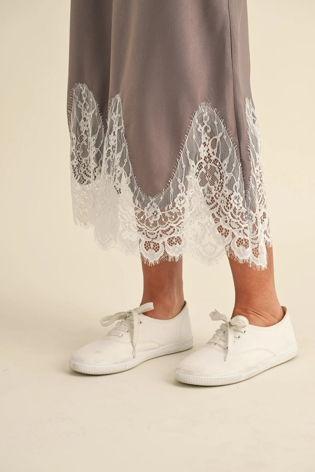 Gisele Scallop Lace Trimmed Satin Midi Skirt - eloise boutique