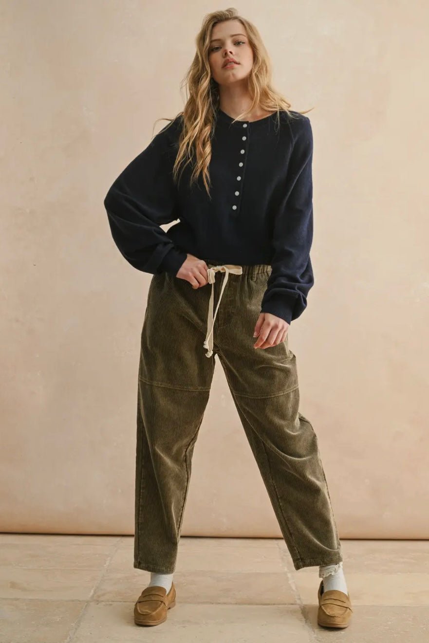 Half Button Front Long Sleeve Sweater Top - eloise boutique