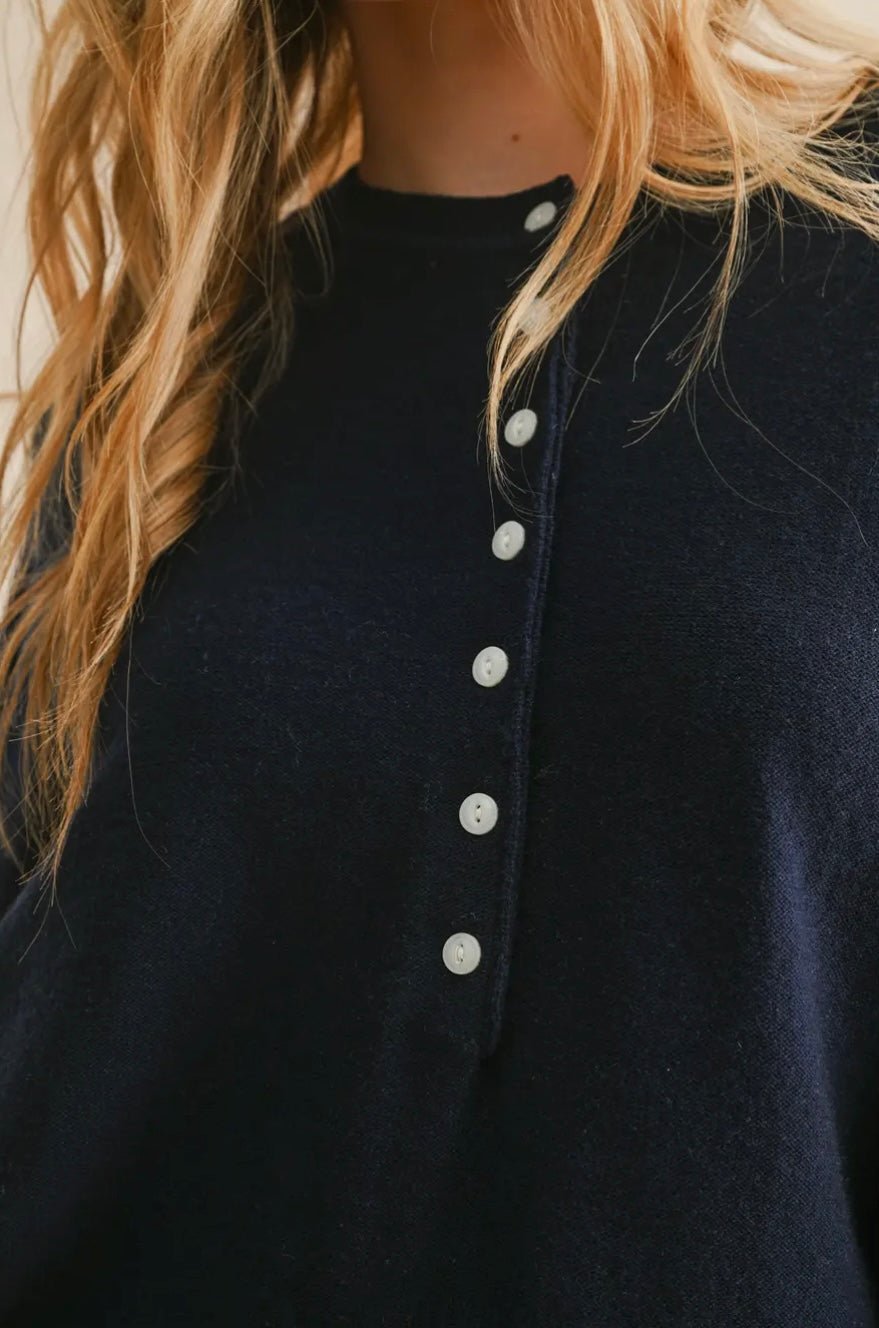 Half Button Front Long Sleeve Sweater Top - eloise boutique