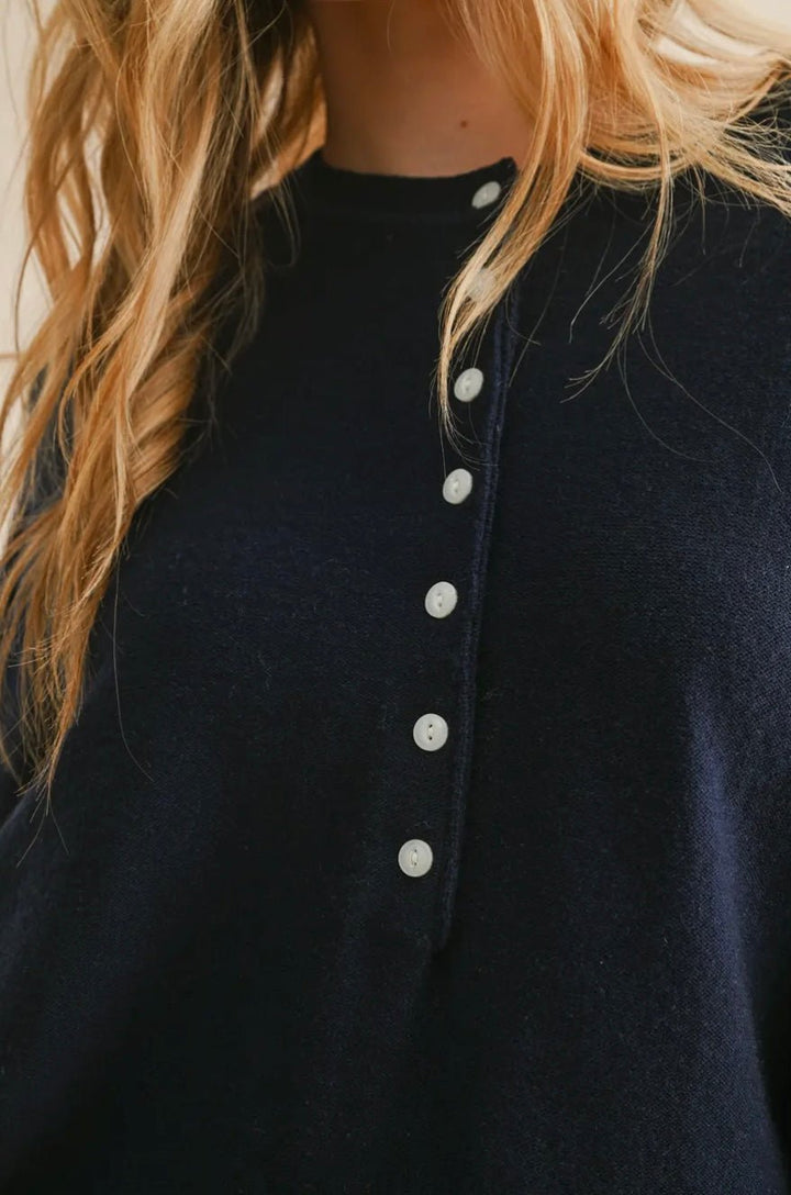 Half Button Front Long Sleeve Sweater Top - eloise boutique