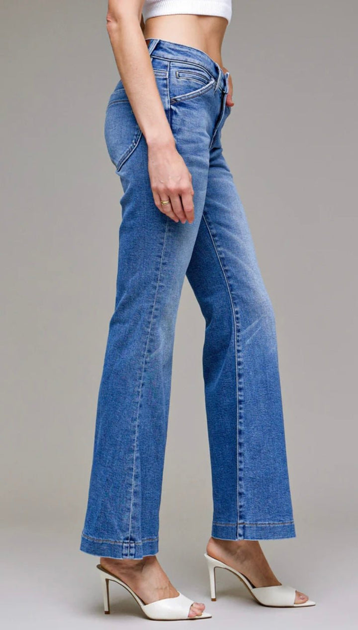 HAPPI Medium Light Stretch Clean Low Rise Flare Jean - eloise boutique