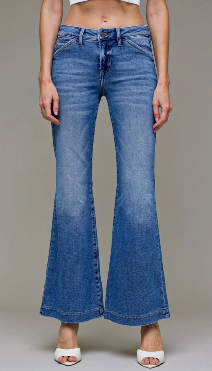 HAPPI Medium Light Stretch Clean Low Rise Flare Jean - eloise boutique