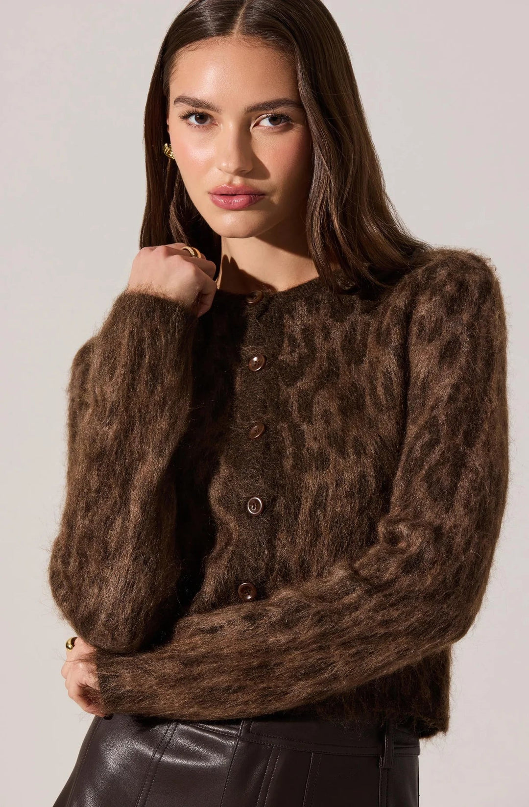 Katria Fuzzy Crewneck Cardigan - eloise boutique