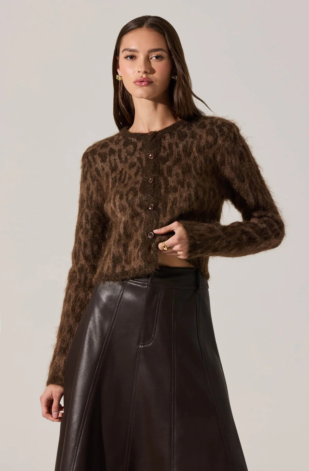 Katria Fuzzy Crewneck Cardigan - eloise boutique