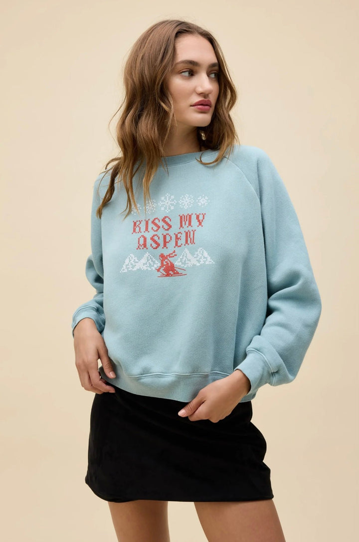 KISS MY ASPEN SHRUNKEN RAGLAN SWEATSHIRT - eloise boutique