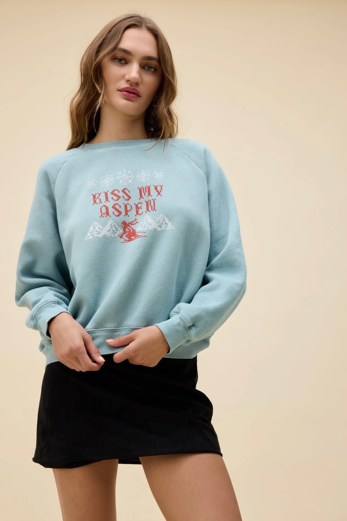 KISS MY ASPEN SHRUNKEN RAGLAN SWEATSHIRT - eloise boutique