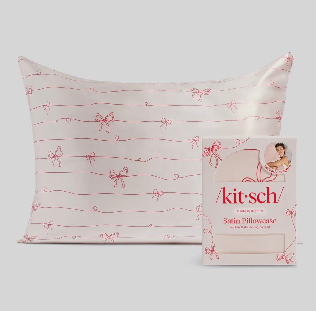 Kitsch Satin Pillowcase in Striped Bows - eloise boutique