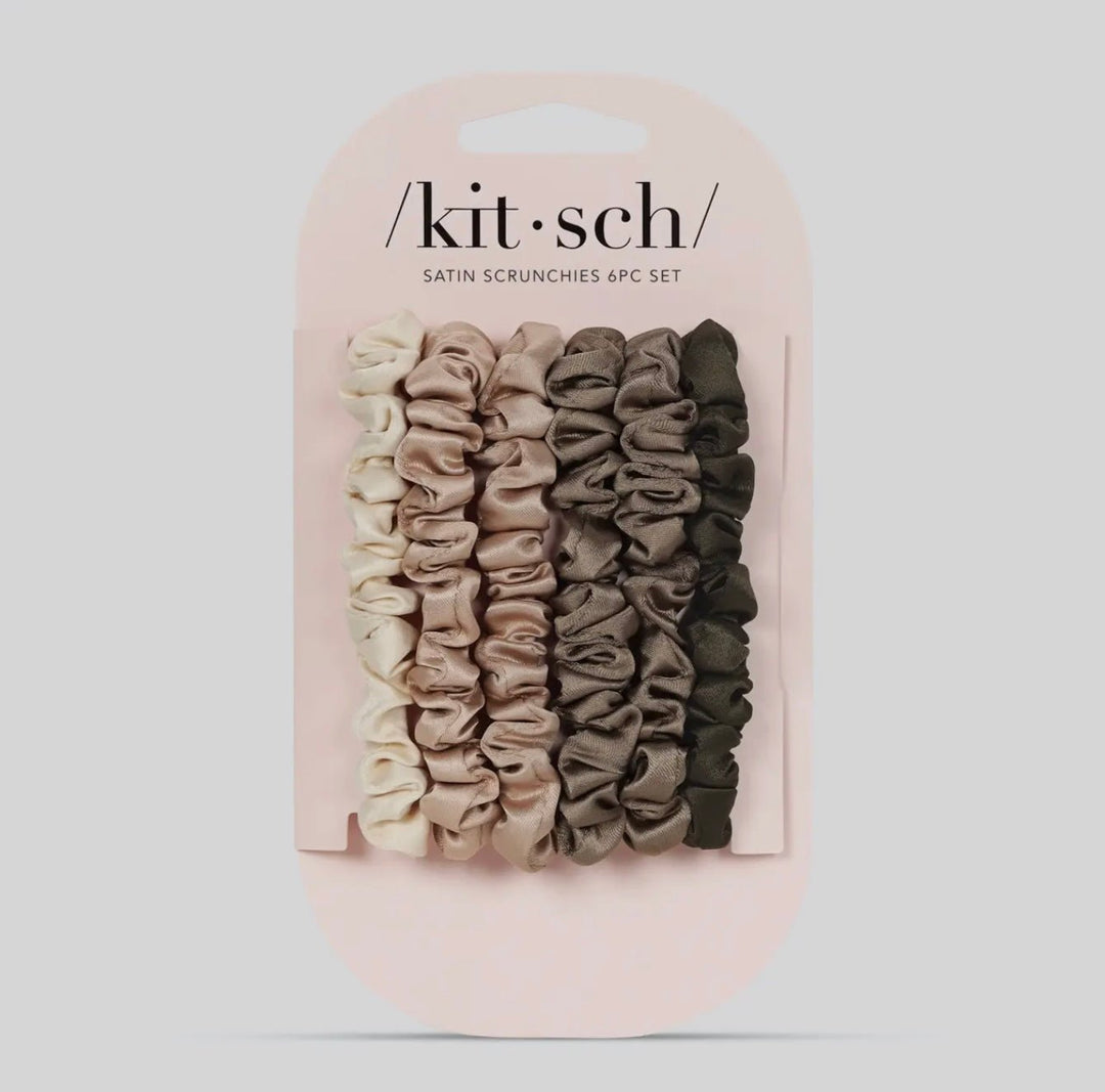 Kitsch Ultra Petite Satin Scrunchies 6 Pc - Eucalyptus - eloise boutique