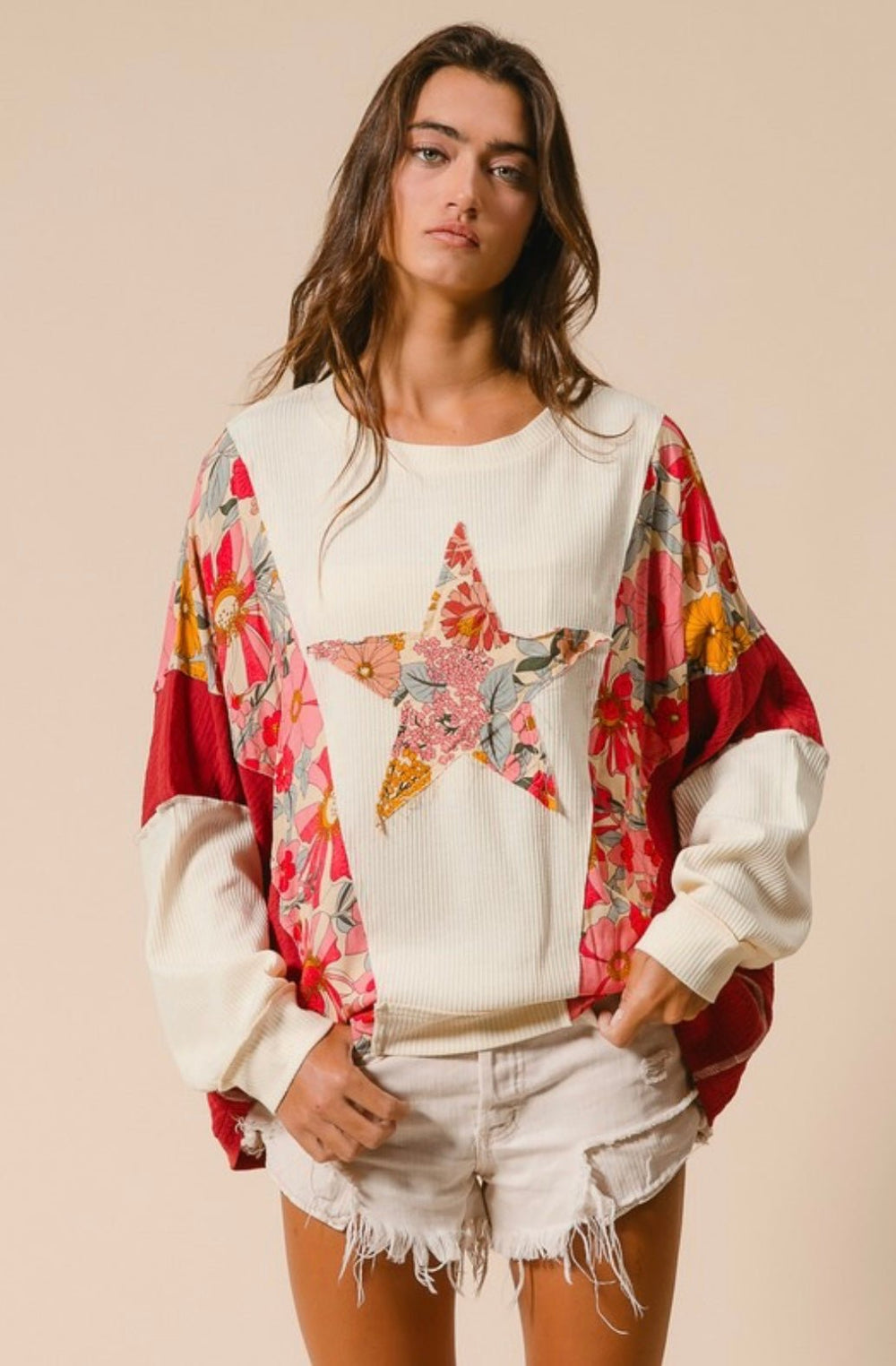 Knit and Print Mix and Match Rust Star Top - eloise boutique