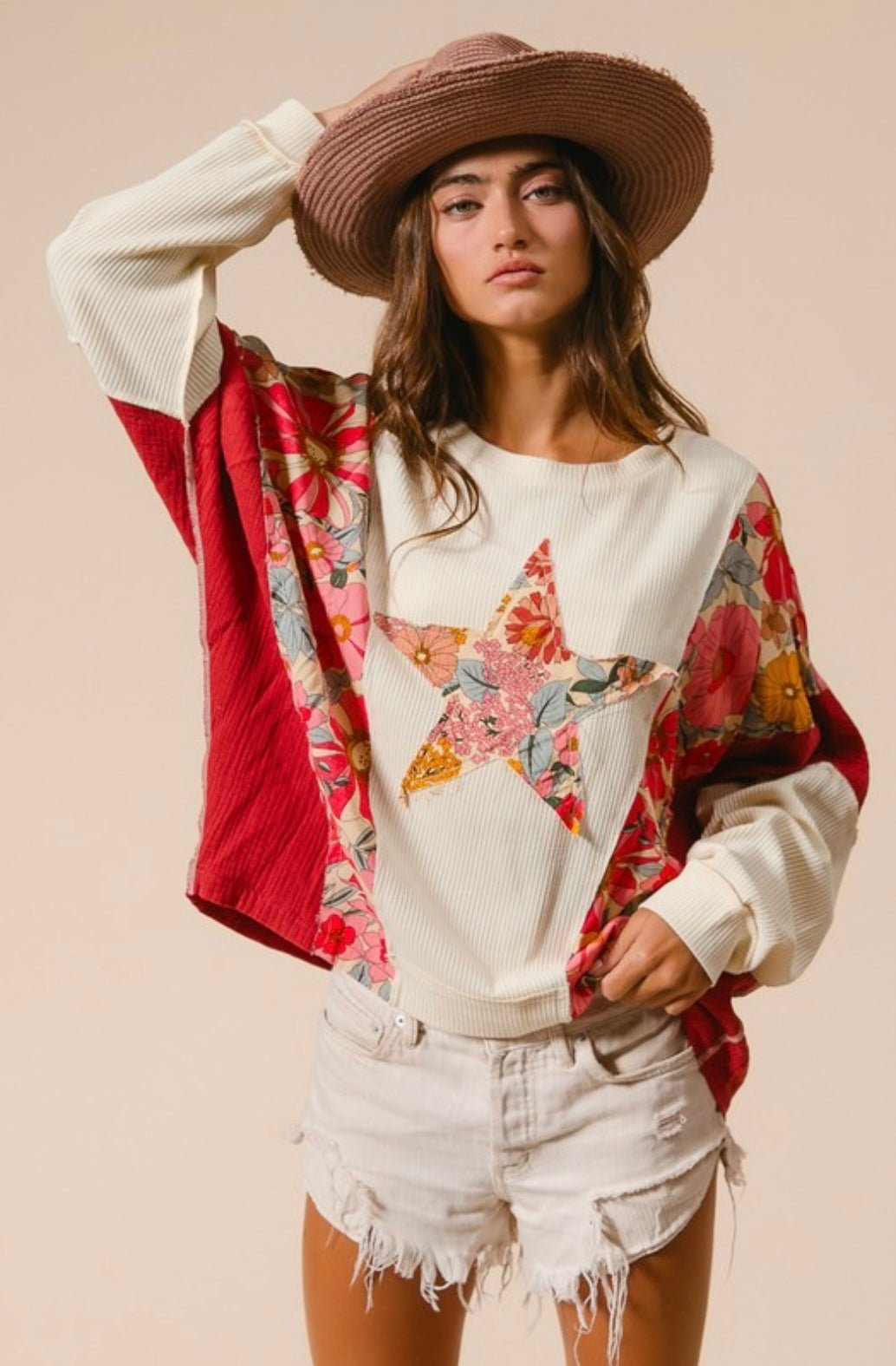 Knit and Print Mix and Match Rust Star Top - eloise boutique