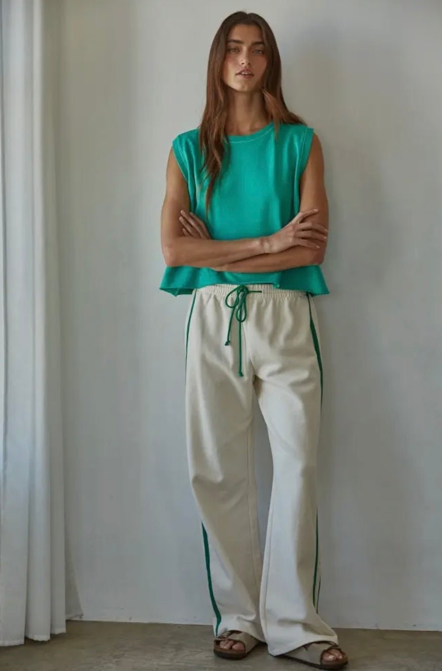 Knit Cotton French Terry Side Contrast Trim Pant - eloise boutique