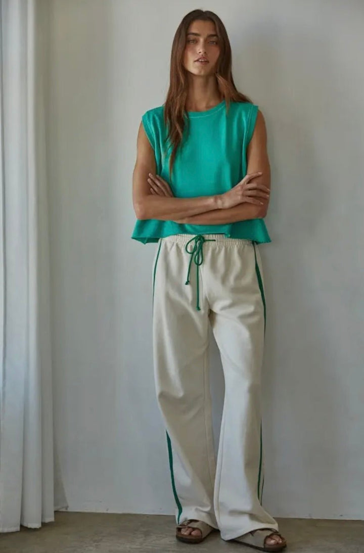 Knit Cotton French Terry Side Contrast Trim Pant - eloise boutique