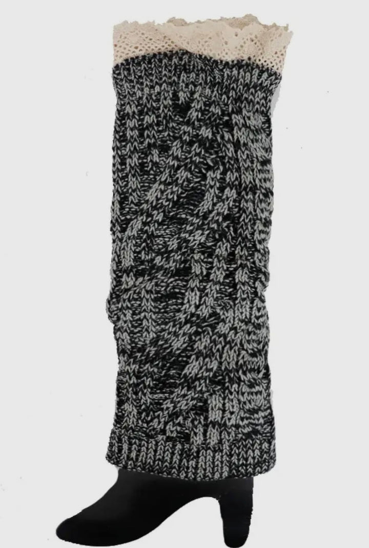 Knit Pattern Lace Trim Leg Warmers - eloise boutique