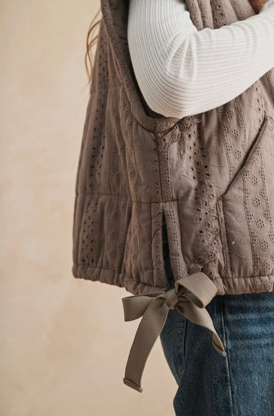 Lace Crochet Trim Puff Vest - eloise boutique