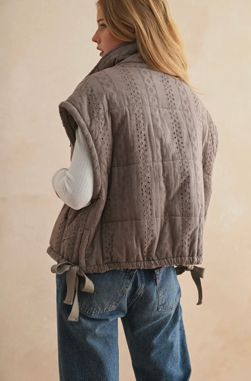 Lace Crochet Trim Puff Vest - eloise boutique